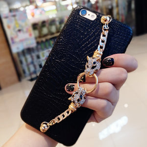 Rhinestone leopard chain bracelet leather phone case for iPhone 11 pro 6s 7 8 plus X max XR for samsung s8 s9 s10 s20 note 9 10