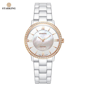 STARKING Brand Luxury Women Watches White Ceramic Diamond Ladies Watch Gift Sapphire Quartz Wristwatch Relogios Femininos Clock
