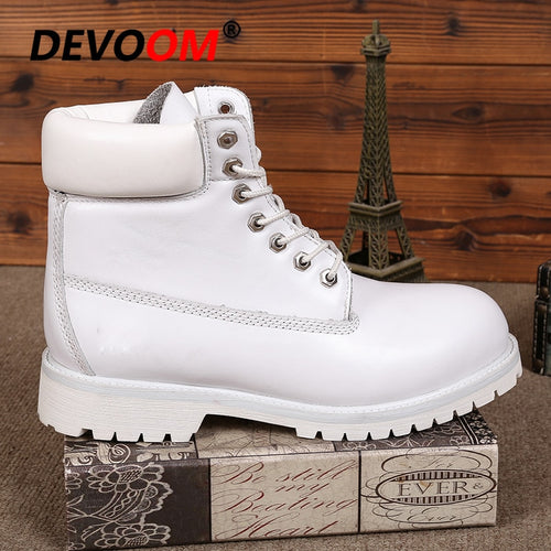 Fashion White Boots Men 2018 Men Genuine Dr Leather Boots Footwear Snow Boots Men Winter Shoes Real Leather Fur Unisex Sneakers