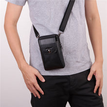 Cargar imagen en el visor de la galería, Men Cross Body Cell Phone Case Waist Belt Pack Bag Purse Hook Vertical Male Genuine Leather Small Shoulder Fanny Messenger Bags