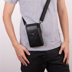 Men Cross Body Cell Phone Case Waist Belt Pack Bag Purse Hook Vertical Male Genuine Leather Small Shoulder Fanny Messenger Bags
