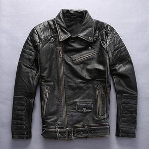 Read Description! Asian size men's cow leather mens clothing coat cowhide genuine leather vintage rider jacket