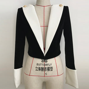 HIGH STREET 2020 Newest Stylish Designer Jacket Women's Lion Buttons Color Block Patchwork Velvet Short Blazer