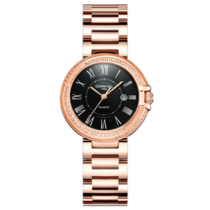 Reloj suizo mujer ultra plano de acero con circonitas en oro rosa y plata. 33mm. 30m
