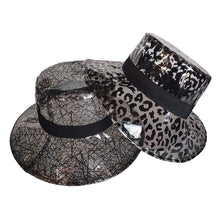 Cargar imagen en el visor de la galería, Women&#39;s Casual PVC Plastic Bucket Hats Girls Solid Black Leopard Nest Print Large Brim Fisherman Sun Visor Cap Panama Hat