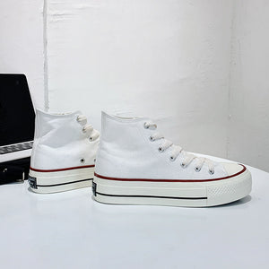 Womens Vulcanized Platform Shoes Spring Summer Women Classic High-top Canvas Shoes Thick-soled Inner Increase White Shoes Lolita