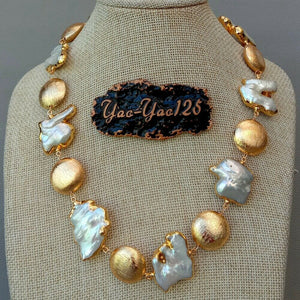 19'' Freshwater Keshi Pearl Golden Plated Necklace