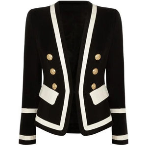 HIGH STREET New Fashion 2020 Designer Blazer Women's Classic Black White Color Block Metal Buttons Blazer Jacket Outer Wear