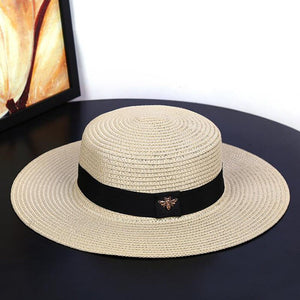 Sun Hats Small Bee Straw Hat European and American Retro Gold Braided Hat Female Loose Sunscreen Sunshade Flat Cap Visors Hats