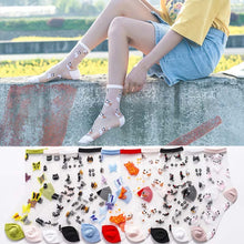 Cargar imagen en el visor de la galería, 2020 Spring Summer Glass Silk Socks Women Cute Animal Japanese Style Socks Ultra-thin Transparent Embroidery Socks As A Gift