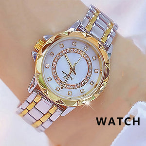 Elegante reloj femenino con diamantes artificiales. Acero inoxidable. 32mm 