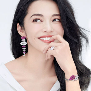 Luxury 925 Sterling Silver Sexy White Red Lip Finger Rings Cubic Zirconia Stones Yao Chen Collection Women Fine Jewelry