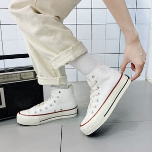 Womens Vulcanized Platform Shoes Spring Summer Women Classic High-top Canvas Shoes Thick-soled Inner Increase White Shoes Lolita