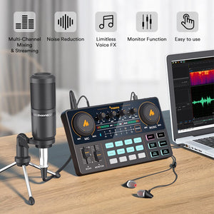 Maono Caster Am200-s1 Full Staff Microphone Mixer Sound Card Audio Podmaster With Codener Mic & Earphone For PC Phone YouTube