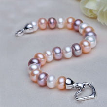 Cargar imagen en el visor de la galería, Natural Real Pearl Bracelets For Women,Freshwater Pearl Beads Bracelets Hart Clasp,Multi Color Pearl Charm Bracelet