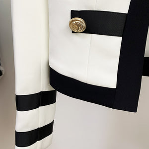 HIGH STREET Newest 2020 Designer Jacket Women's Color Block Collarless Lion Buttons Band Jacket