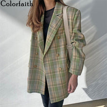 Cargar imagen en el visor de la galería, Colorfaith New 2020 Autumn Winter Women&#39;s Blazers Oversize Plaid Buttons Pockets Jackets Notched Vintage Checkered Tops JK6100
