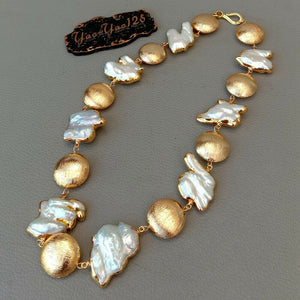 19'' Freshwater Keshi Pearl Golden Plated Necklace