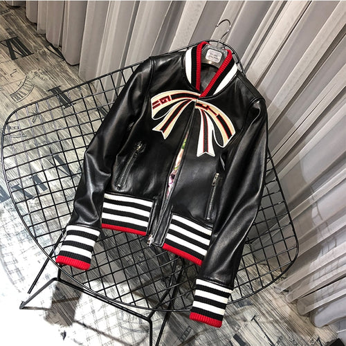 emmes manteaux genuine leather jacket patchwork style women coat spring 2020kobiety płaszcze streetwear Tie pattern female coats