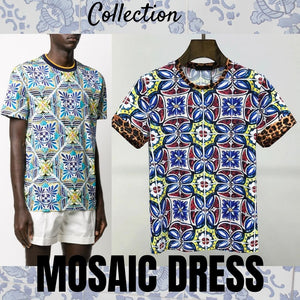 Camisetas masculinas en mosaico azul mediterraneo algodon puro. 4XL