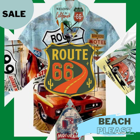 Camisa verano poliester ruta 66 posters vintage. Ultrafashion. 6XL