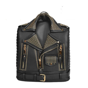 Giovanna Milano women jacket backpack school bag for girls with rivets and zippers solid PU luxury famous brand design T10450