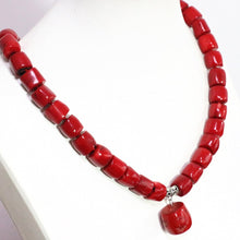 Cargar imagen en el visor de la galería, Collar de Piedra Coral Rojo Natural cuentas tonel 11-15mm Irregulares cobre chapado plata Collar 26cm AAA