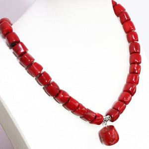 Collar de Piedra Coral Rojo Natural cuentas tonel 11-15mm Irregulares cobre chapado plata Collar 26cm AAA