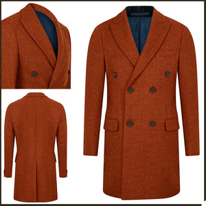 Man in Red: Abrigo lana naranja liso para hombre, gabardina gruesa 3XL
