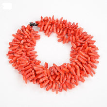Cargar imagen en el visor de la galería, Coral bambu tibetano naranja de 5 hebras. Precioso, alta calidad. 45cm