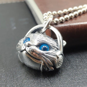 Colgante cabeza de gato ojos azules plata esterlina 925