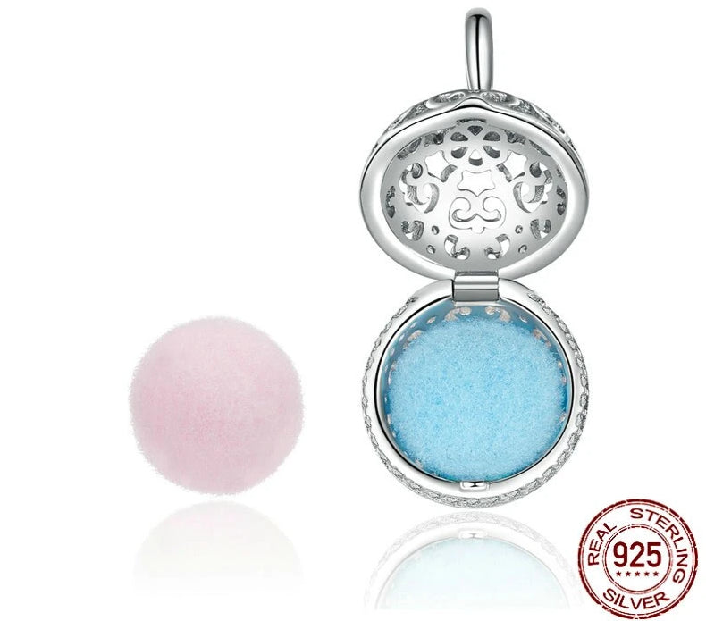 BAMOER Perfume Locket Pendant Charm for Snake Bracelet Necklace Real 925 Sterling Silver Silver Cage with Two Felt Ball SCC1198