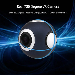 Cámara panorámica de 720 grados HD con doble lente 2048 x 1024 Cámara panorámica de ojo de pez Vista panorámica Cámara de acción deportiva VR 360 para teléfonos Android