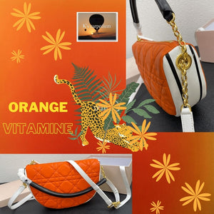 Bolso naranja vitamina, bolsa de hombro de cuero genuino, 2 tamaños