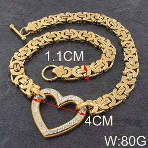 Corazón y cadena grande cristal acero inoxidable. 35-90cm