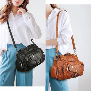 Bolso Retro de cuero suave para mujer, bolso de mano informal de gran capacidad, bolso de hombro