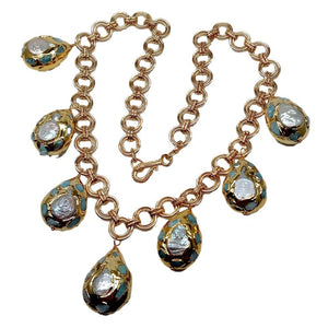 Collar 53cm con perla barroca agua dulce y perlas azules de larimar chapado en oro 18K.