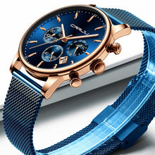 Cargar imagen en el visor de la galería, Reloj AZUL de cuarzo lujo hombre, cronógrafo deportivo 42mm. OFERTA FLASH