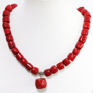 Collar de Piedra Coral Rojo Natural cuentas tonel 11-15mm Irregulares cobre chapado plata Collar 26cm AAA