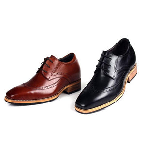 Nuevo invisible de los hombres 8cm Moda punta estrecha comercio de cuero genuino formal La tendencia de los zapatos de cuero negro