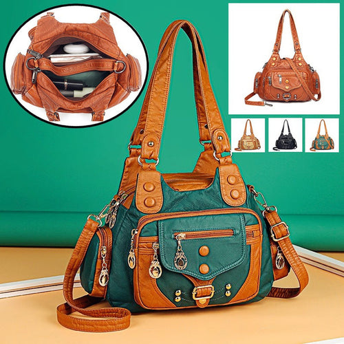 Bolso Retro de cuero suave para mujer, bolso de mano informal de gran capacidad, bolso de hombro