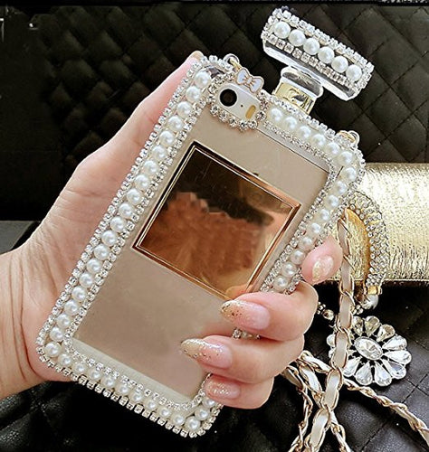 Carcasa forma de botella de Perfume con perlas y cristal diamante Samsung