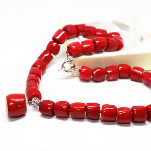 Collar de Piedra Coral Rojo Natural cuentas tonel 11-15mm Irregulares cobre chapado plata Collar 26cm AAA