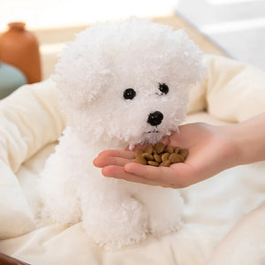 Perro de peluche blanco y marrón Kawaii, rizado. 20 y 30cm