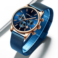 Cargar imagen en el visor de la galería, Reloj AZUL de cuarzo lujo hombre, cronógrafo deportivo 42mm. OFERTA FLASH