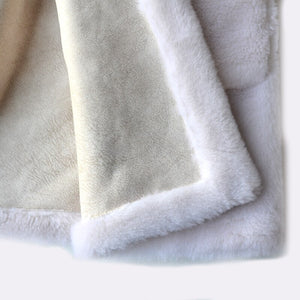 Abrigo de piel  autentica y lana mujer, Color crema y negro, 5XL