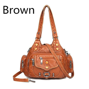 Bolso Retro de cuero suave para mujer, bolso de mano informal de gran capacidad, bolso de hombro