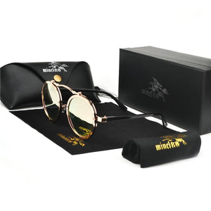 MINCL 2019 Nueva moda gafas de sol redondas de metal punk Gafas de sol para hombres y mujeres Diseñador de la marca Gafas de sol retro UV400 con caja NX