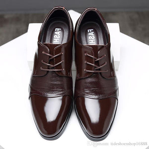Zapatos de cuero genuino de los hombres zapatos de ascensor formal para zapatos de vestir de los hombres de piel del dedo del pie en punta cordones aumento de la altura de 6 cm para hombre zapatos de boda