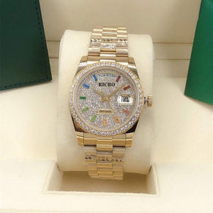 Reloj diamantes arco iris 36mm Sapphire acero inoxidable waterproof